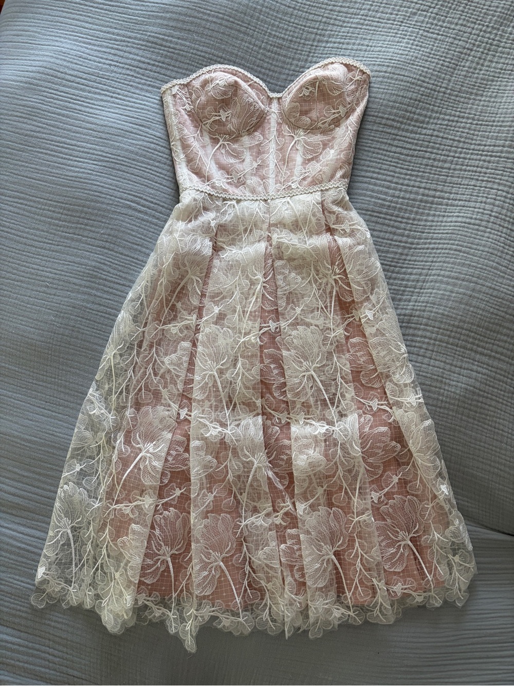 NADINE MERABI Discontinued “Olivia” White Strapless Lace Midi Dress - Picture 4 of 14